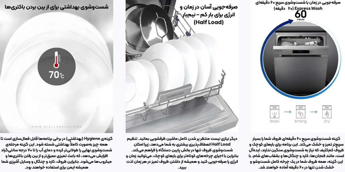 ویژگیهای کلیدی ظرفشویی سامسونگ DW60M5070FW